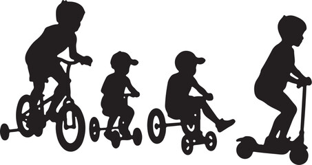 Kids Riding Bicycles Silhouettes