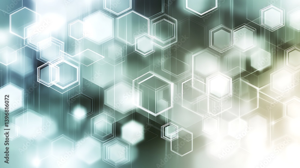 Poster abstract background featuring translucent hexagons and circles in soft colors, creating a dreamy atm