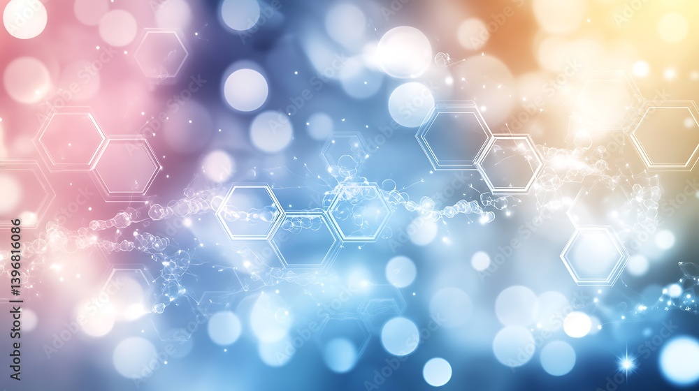 Poster abstract background with colorful bokeh and hexagonal shapes, suggesting innovation and technology