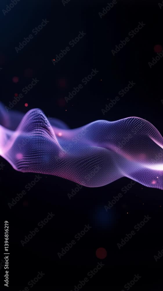 Poster imitation an abstract wave on dark background. network design with particle. big data. abstract brig