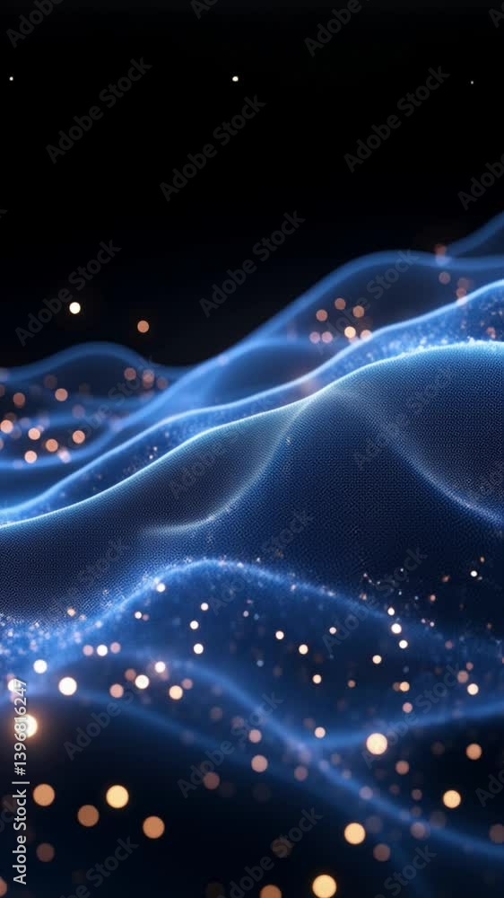 Poster imitation an abstract wave on dark background. network design with particle. big data. abstract brig