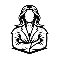 Confident Woman Outline with Crossed Arms, Professional Attire, Black and White Design