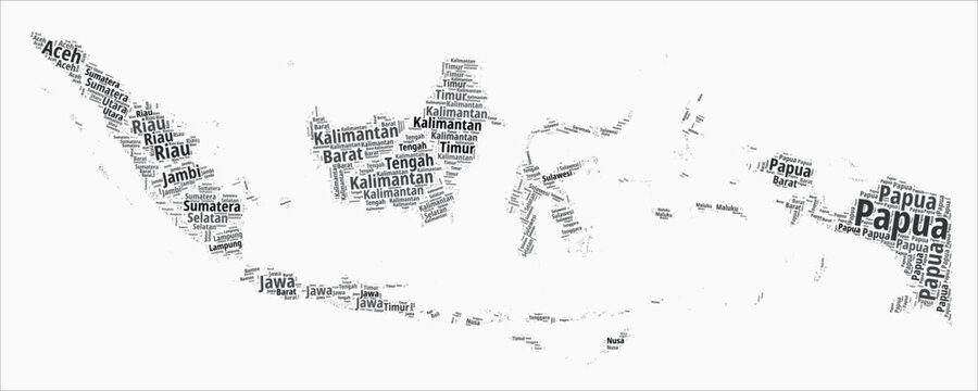 Indonesia text style regions. Country region names word clouds in Indonesian language. Classy vector illustration.