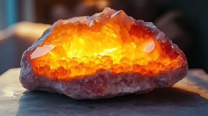Glowing crystal rock, radiant interior
