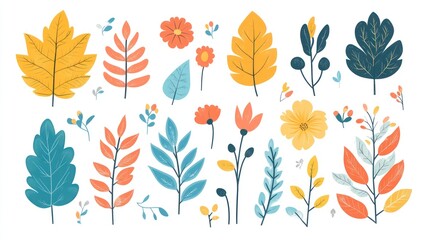 Obraz premium Colorful autumn leaves and flowers collection.