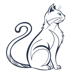 Elegant Cat Outline, Sitting Profile, Clean Lines, Minimalist Design, Pet
