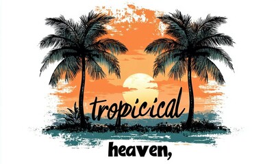 surfing Summer beach wave with palm trees and sunset for t shirt  © Zalema