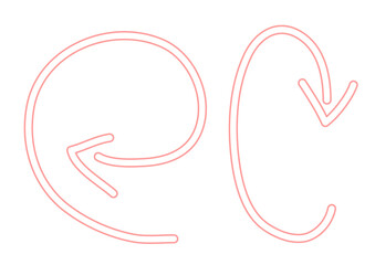 ピンクの手描きのカーブする矢印セット