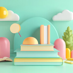 Fototapeta premium Colorful Minimalist Scene with Books and Playful Shapes in Pastel Tones