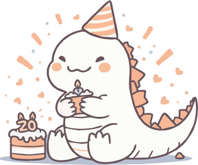 Cute cartoon vector illustration shows a happy cat with a fish, another cat chasing a mouse, and a funny kitten holding a birthday gift