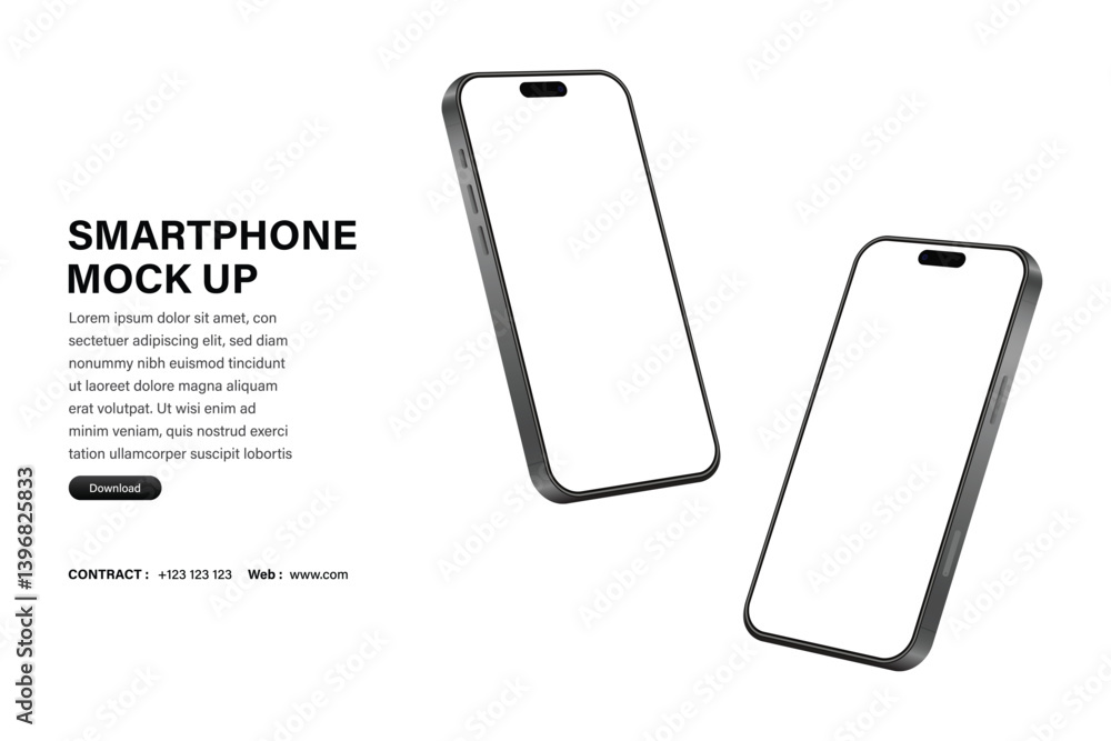 Wall mural realistic smartphone mockup. mobile phone vector with isolated on white background. device front vie