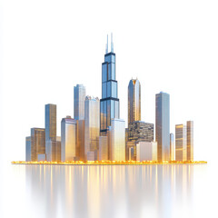 Obraz premium Modern Urban Skyline with Tall Buildings and Reflective Water Surface