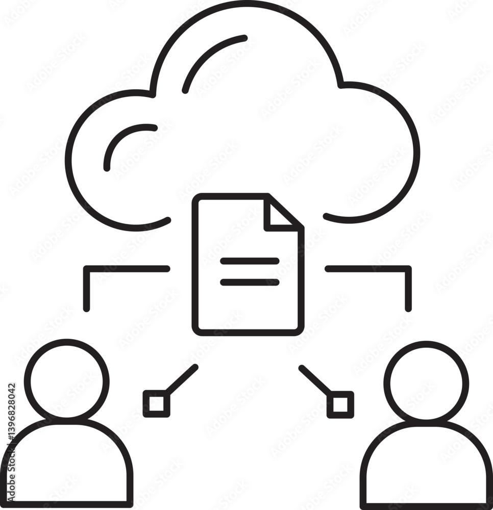 Poster cloud storage concept with two people sharing document through cloud network. illustration shows sim
