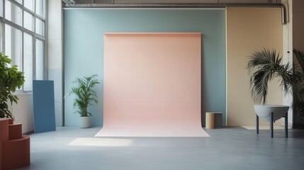 neutral studio backdrop offers an adaptable space for displaying products, ensuring a versatile environment for photoshoots and exhibitions.