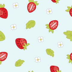 seamless pattern with strawberry. red berries with white flowers. 