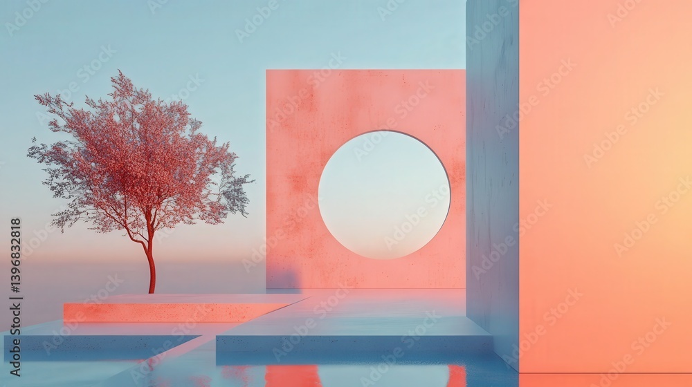 Poster minimalist gradient from warm coral to a cool sky blue, creating a harmonious and peaceful visual de