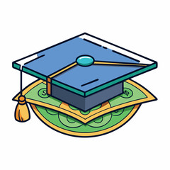 Graduation-cap-on-us-money-in-white-background. 