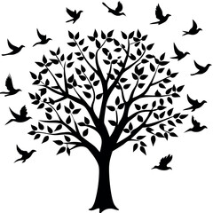 Fototapeta premium Illustrate-a-tree-whose-branches-turn-into-flying birds.