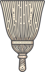 Vintage Broom Icon: A detailed, classic illustration of a broom, perfect for conveying themes of cleanliness, tidiness, and traditional home care.
