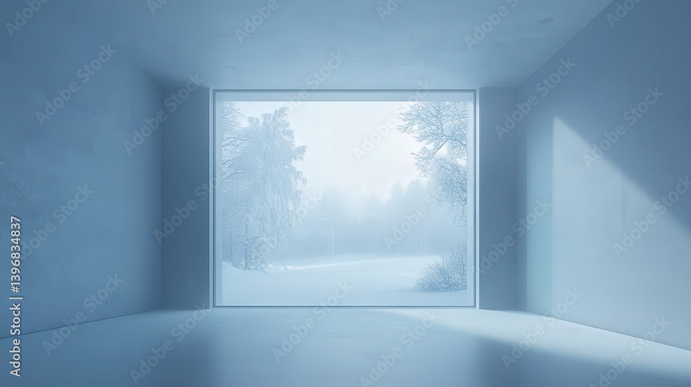 Aufkleber diffused light from the window, revealing a tranquil snowy scene that adds to the calm and peaceful 