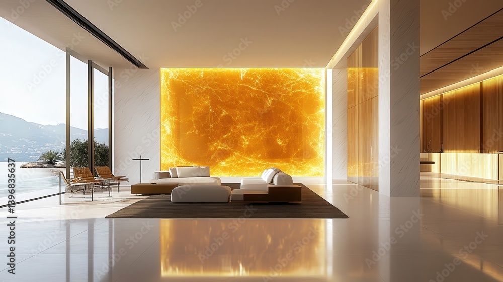 Poster room with an illuminated wall that provides a stunning backdrop, creating a visually dynamic contras