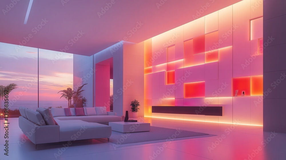 Poster room with an illuminated wall that provides a stunning backdrop, creating a visually dynamic contras