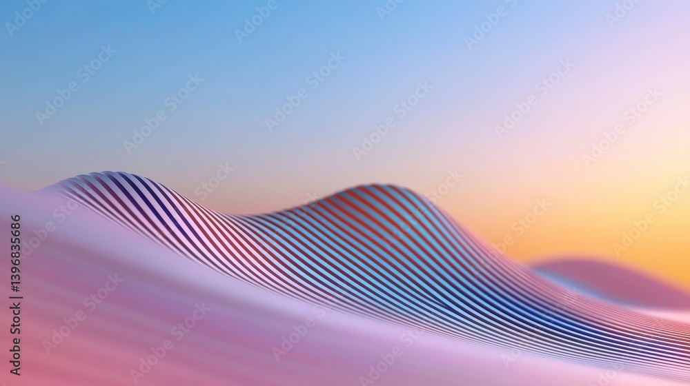 Poster abstract waves of color and light: dynamic, flowing lines undulate across a gradient of pastel hues,
