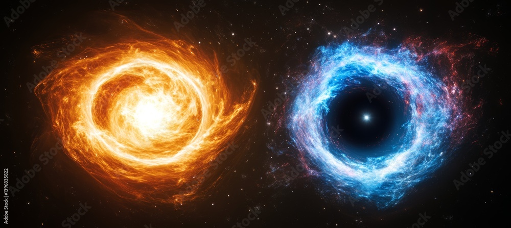 Canvas Prints two universe black hole. time space dilation. science galaxy astronomy. generative ai technology.