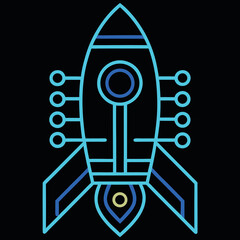 Neon-illustration-of-a-rocket-with-abstract-digital