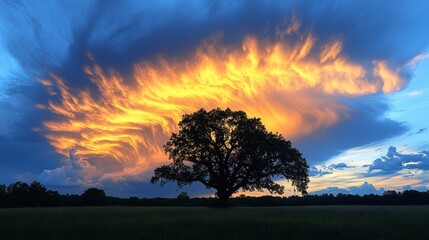 Fototapeta premium Silhouetted tree before vivid sunset