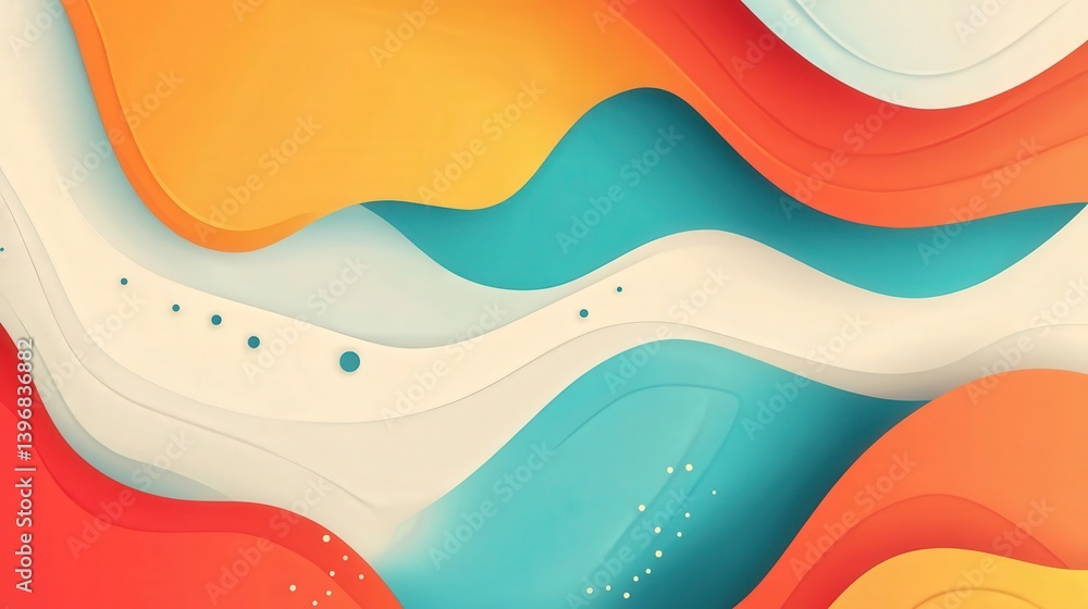 Poster array of bright colors, contrasting with dynamic shapes that give an impression of depth and motion.