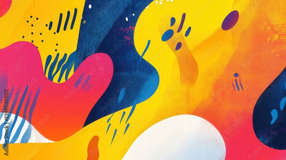 Aufkleber lively palette of bright colors, contrasted with dynamic and fluid shapes that draw the viewer into 