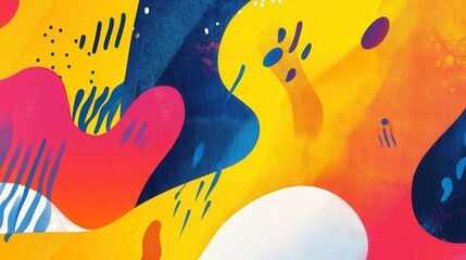 lively palette of bright colors, contrasted with dynamic and fluid shapes that draw the viewer into the scene