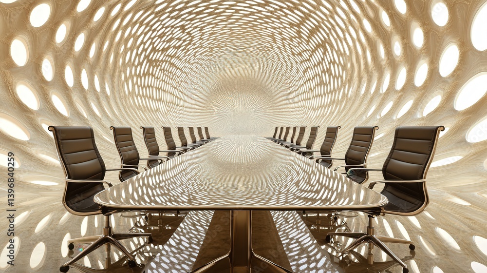 Poster empty conference table surrounded by comfortable chairs, offering the perfect setting for effective 