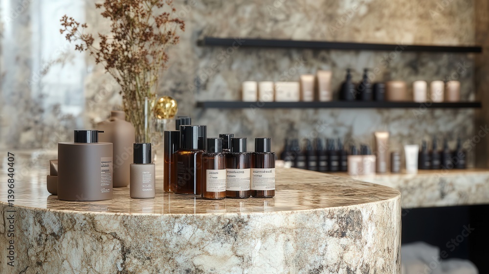 Poster counter with rich textures forms a perfect backdrop for displaying products, allowing their colors a