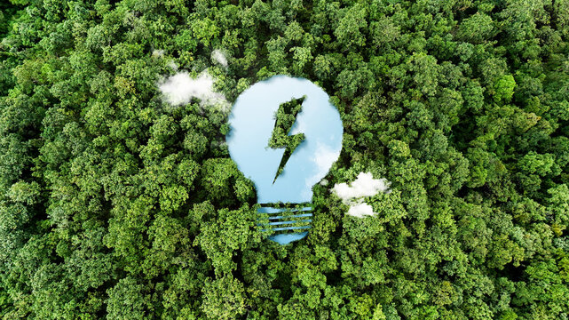 World Environment Day, Light Bulb Icon, Top View, Environmental Sustainability Development Concept, Global Green Space and Business.