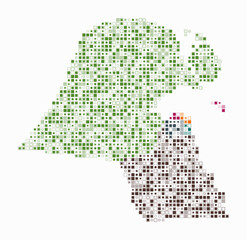 Kuwait, shape of the country built of colored cells. Digital style map of Kuwait on a white background. Small size square blocks. Beautiful vector illustration.