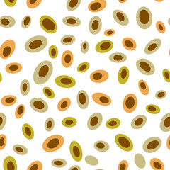 Abstract geometric layered seamless pattern Warm autumn natural colors oval, rounded shapes on white background Retro style
