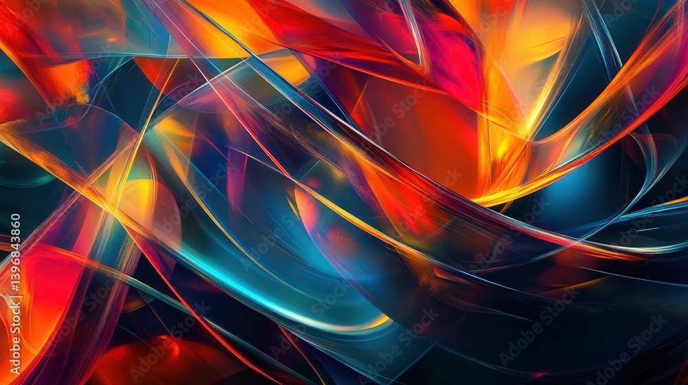 Poster colorful and dynamic modern abstract background with bold geometric shapes and flowing patterns, bri