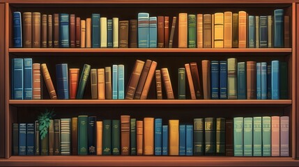 retro bookshelf filled with classic, old books adds charm and warmth to the dark, quiet atmosphere of the university library.