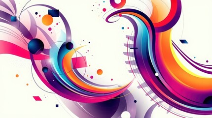 Obraz premium Colorful abstract design with swirling shapes and geometric elements on a white background art piece