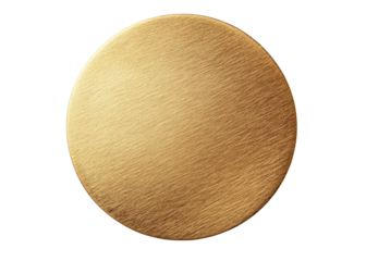Gold circle with brushed metal texture on white background. Ideal for graphic design elements.