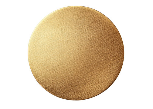 Gold circle with brushed metal texture on white background. Ideal for graphic design elements.