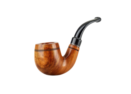 Classic wooden smoking pipe with a black mouthpiece on a white background. Concept of tobacco use and vintage lifestyle.