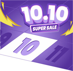 10.10 Super Sale Promotional Banner with Calendar Illustration with Discount Theme