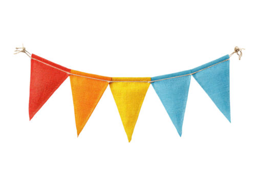 Colorful triangular bunting flags on a string. Decoration for a party or celebration.