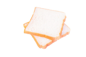 Slices of bread on white background
