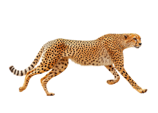 Cheetah running isolated on white background. Wildlife concept.