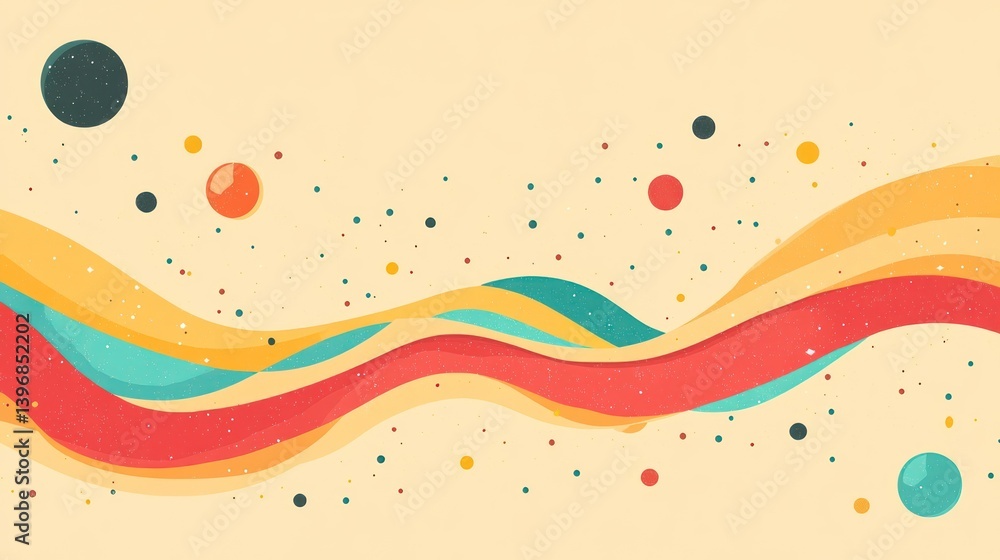 Poster abstract wavy background with colorful shapes and dots.