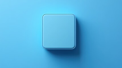 Square light blue button on blue background.